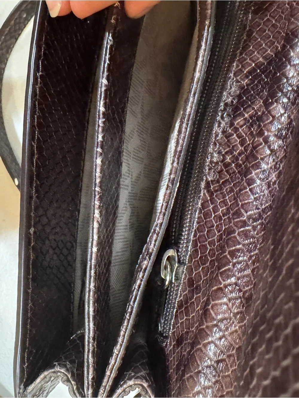 Michael Kors Dark Brown Snake-Embossed Crossbody with Chain